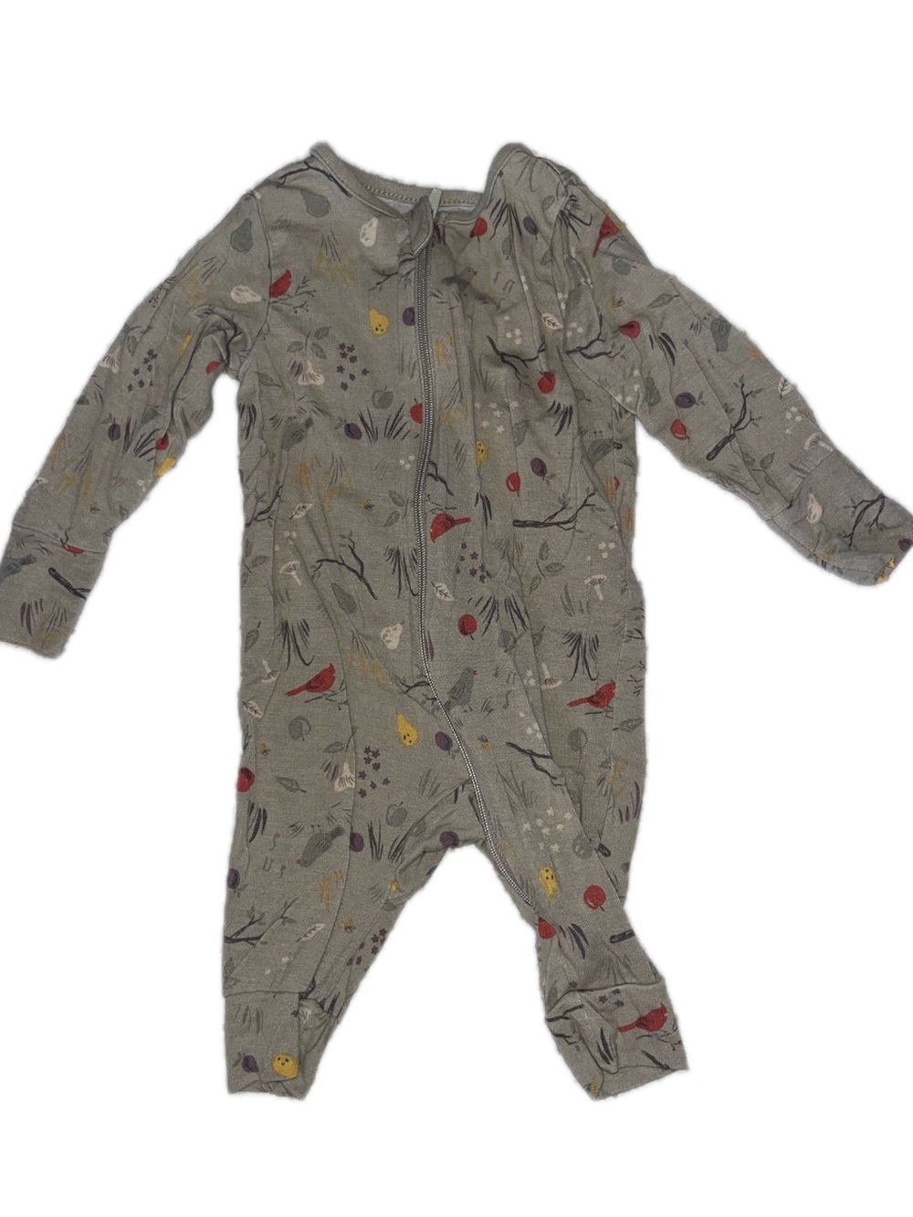 Olive Green Bird-Print One-Piece